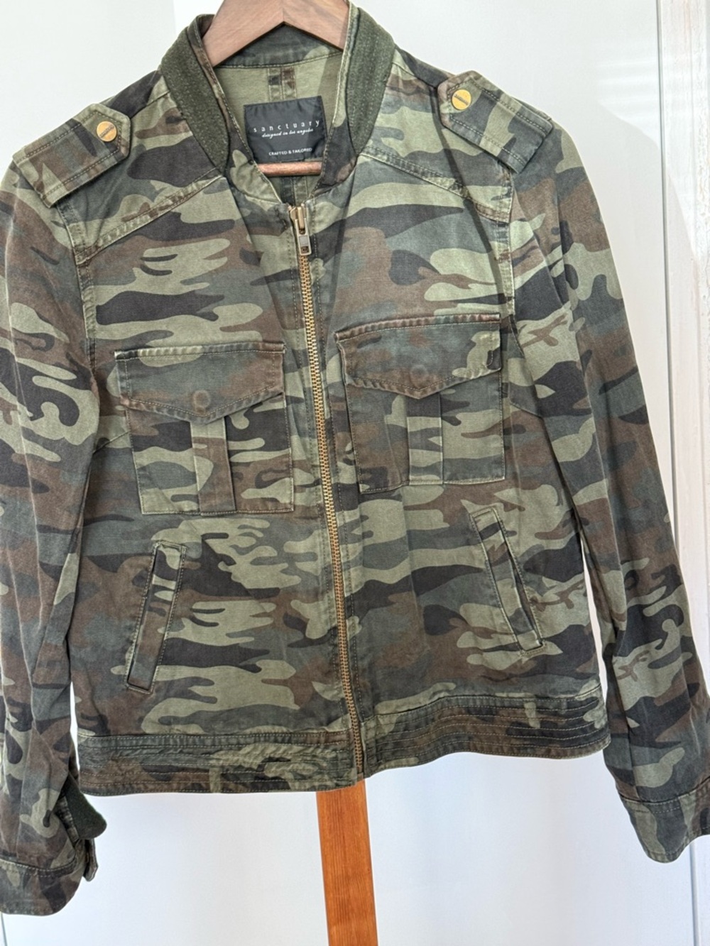 Sanctuary Olive Green Camouflage Zip Front Jacket